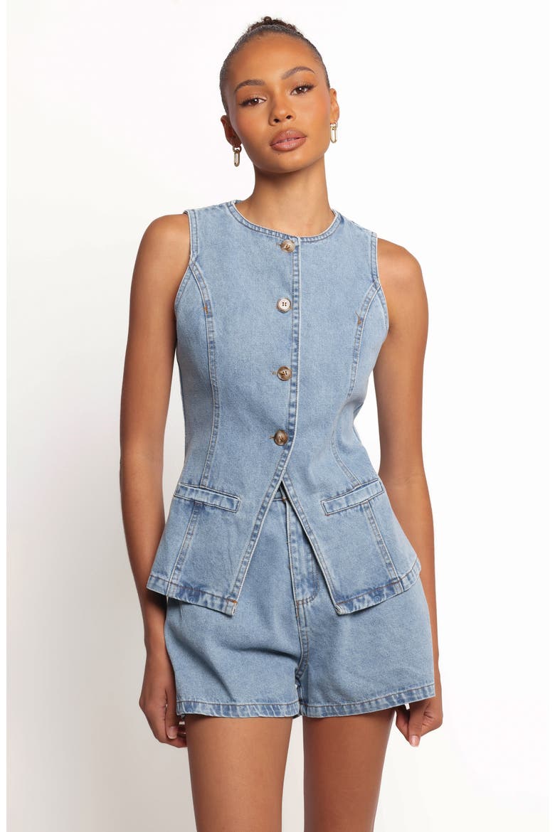 Almana Denim Vest & Shorts Set, Alternate, color, MEDIUM BLUE