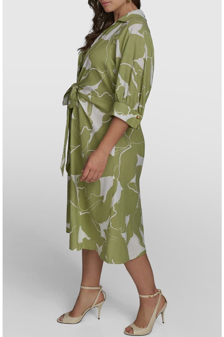 Print Tie Waist Midi Shirtdress, Alternate, color, KIWI/ CREAM