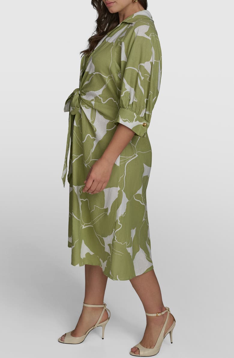 DONNA KARAN Print Tie Waist Midi Shirtdress, Alternate, color, Kiwi/ Cream