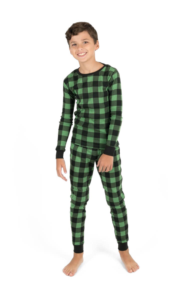Leveret Kids Two-Piece Cotton Matching Family Holiday Pajamas, Christmas Plaid, Alternate, color, Plaid Black & Green