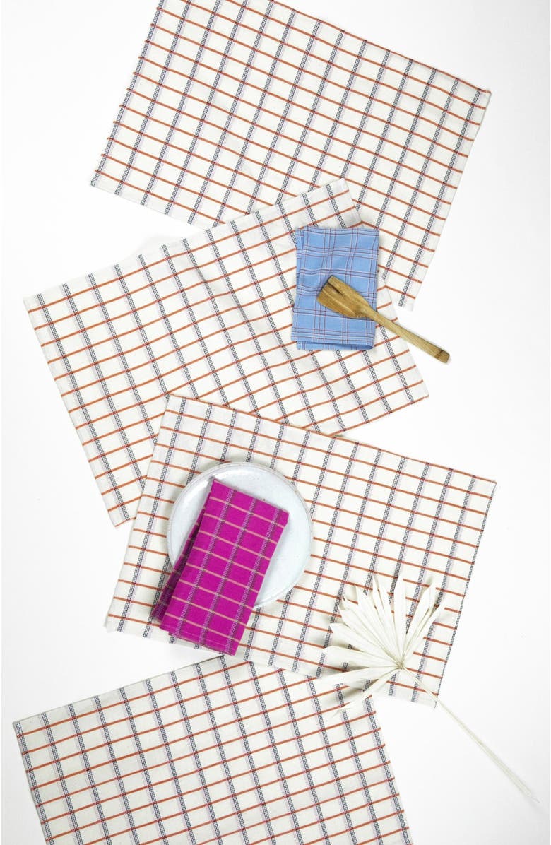 Archive New York San Lucas White and Orange Handwoven Cotton Placemats, Set of 4, Main, color, White