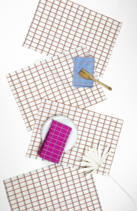 San Lucas White and Orange Handwoven Cotton Placemats, Set of 4