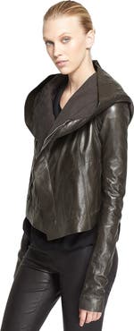 Rick Owens Lambskin Leather Hooded Biker Jacket