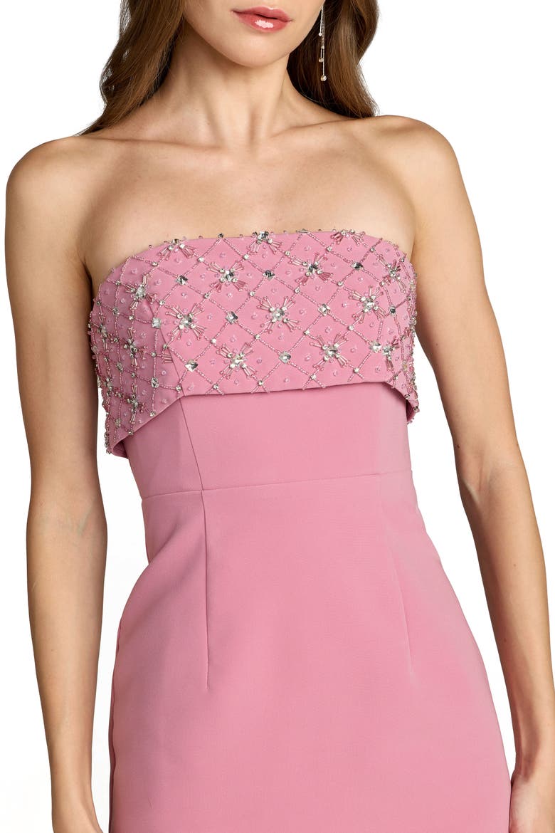 Women’s Strapless Crepe Midi Dress with Rhinestone Embellished Bodice, Alternate, color, Orchid