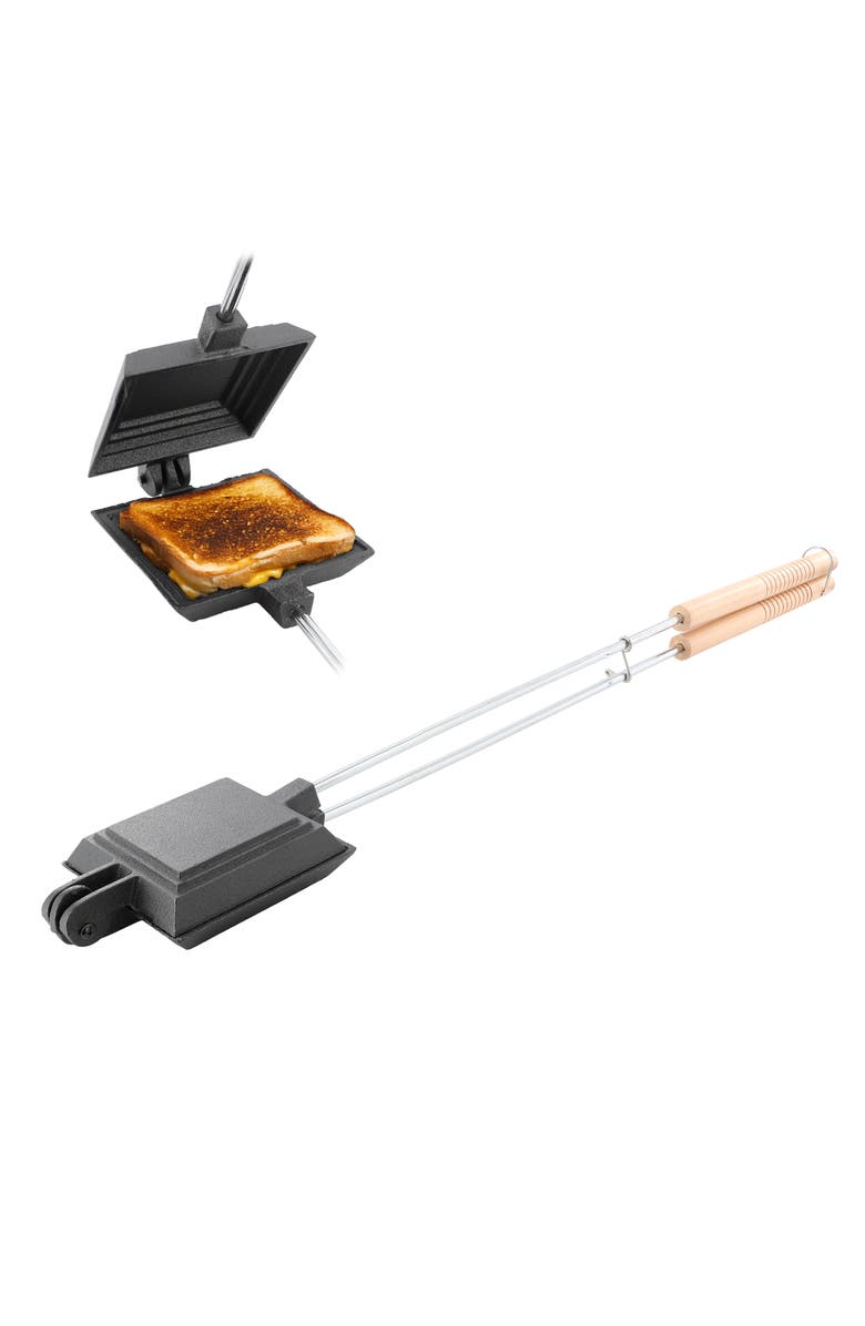 Megachef 4.3 Inch Cast Iron Pie Iron Outdoor/Camping Cookware with Long Handle, Main, color, Black