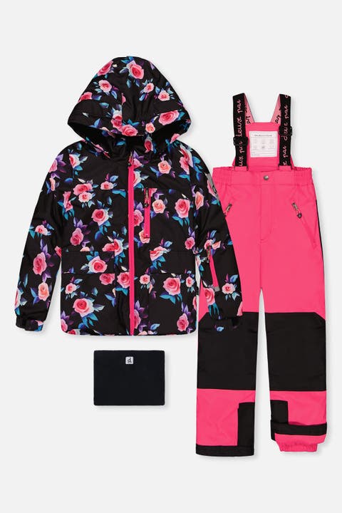 Floral Jacket & Foot Strap Pants Two Piece Snowsuit