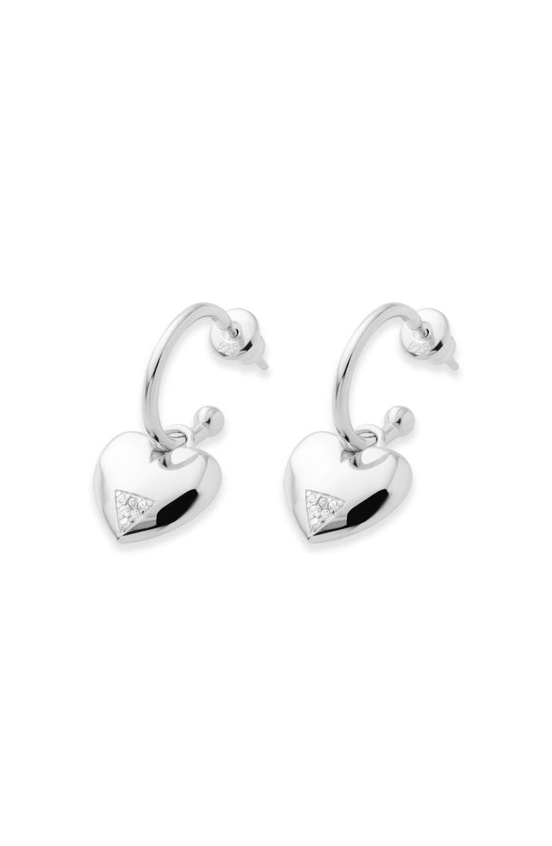 Toolally Art Deco Hearts Hoop Earrings - Silver & Cubic Zirconia, Alternate, color, Sterling Silver