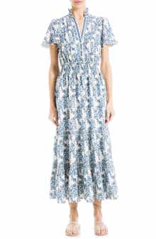 Smocked Flutter Sleeve Maxi Dress