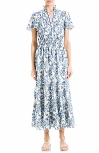 Smocked Flutter Sleeve Maxi Dress