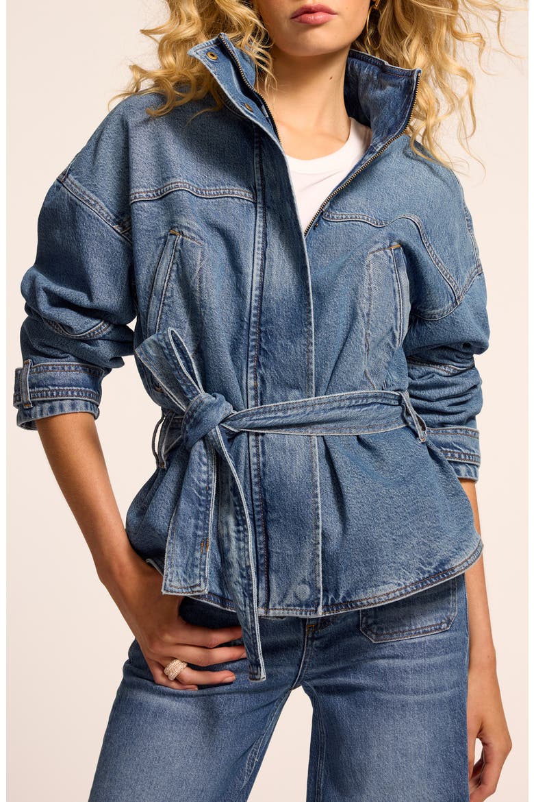 Robin Belted Denim Jacket, Alternate, color, MID CERULEAN