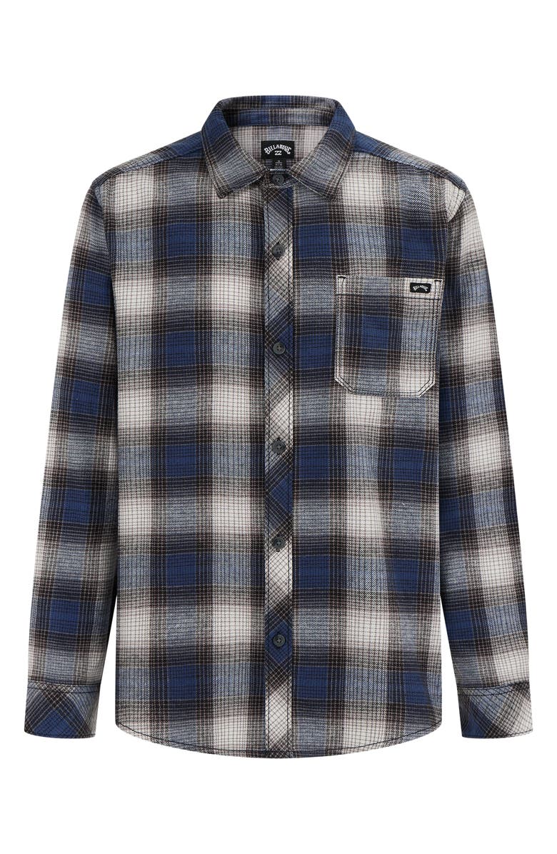 Billabong Kids' Coastline Plaid Button-Up Overshirt, Main, color, Blue