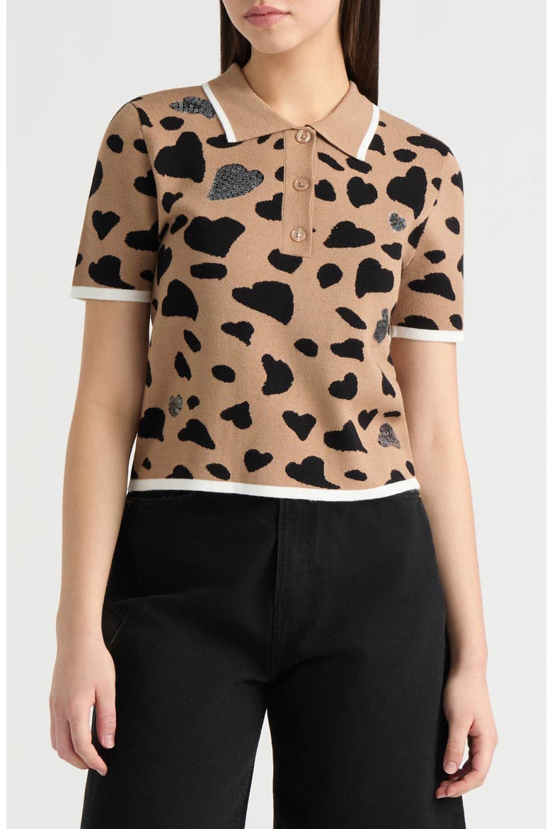 Jacquard Polo Sweater, Main, color, CAMEL LEOPARD