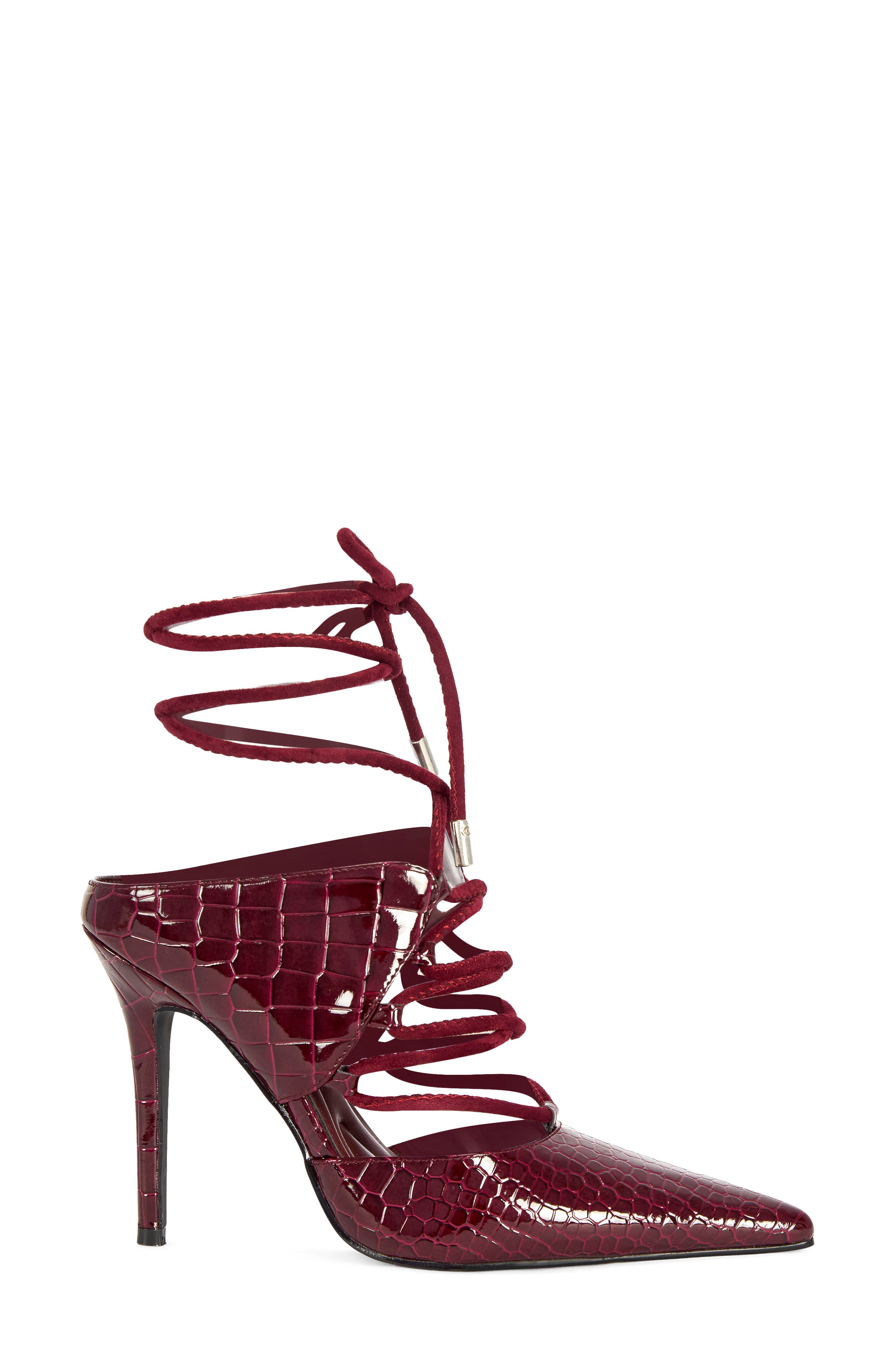 Ramona Croc Embossed Lace-Up Pump, Alternate, color, BURGUNDY