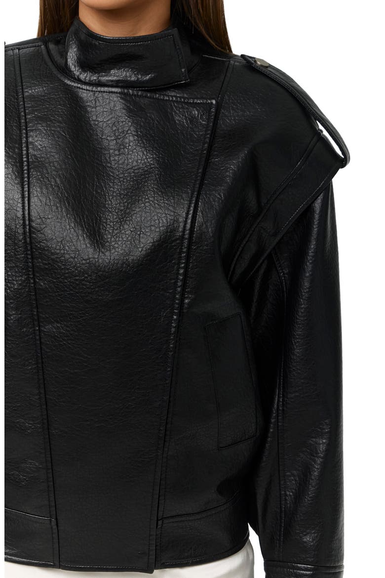 Faux Leather Bomber Jacket, Alternate, color, BLACK