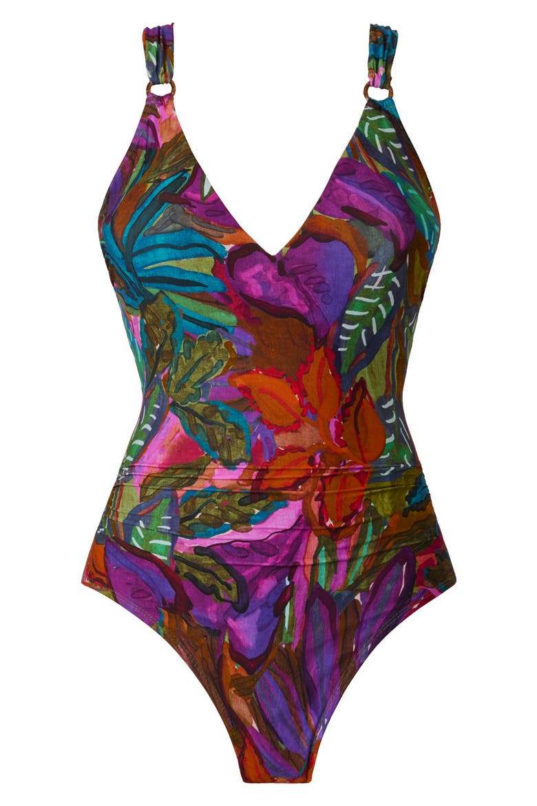 Cactus Flower Cutout One-Piece Swimsuit, Alternate, color, MULTI NAVY