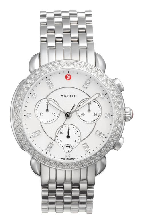 MICHELE Sidney Chrono Diamond Dial Watch Case, 38mm in Silver/Mop 