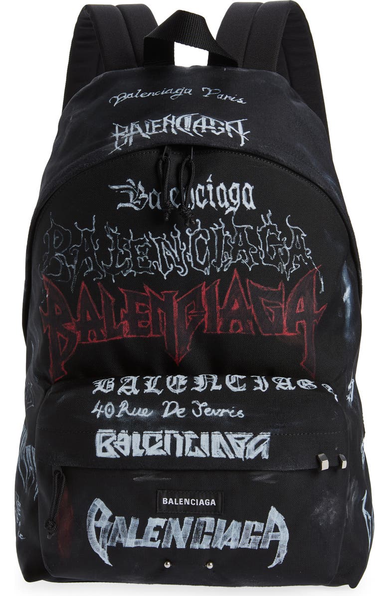 Balenciaga Explorer Metal Graffiti Canvas Backpack, Main, color,