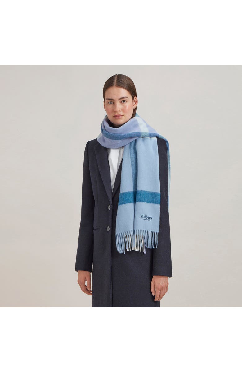 Mulberry Large Check Merino Wool Scarf, Alternate, color, Poplin Blue-White