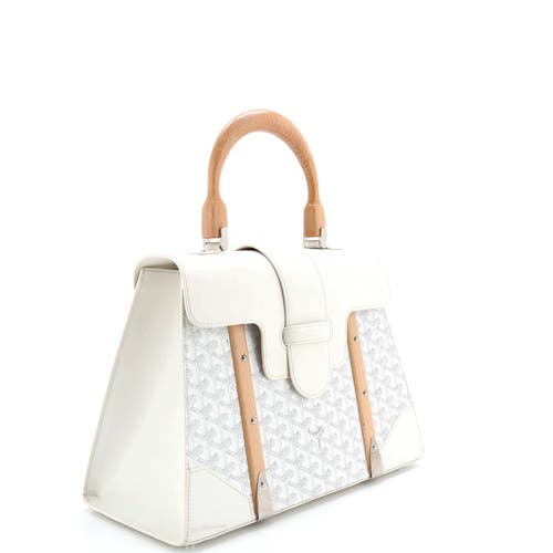Pre-owned Goyard Goyard Saigon Top Handle Bag Coated Canvas With Leather Mm In White