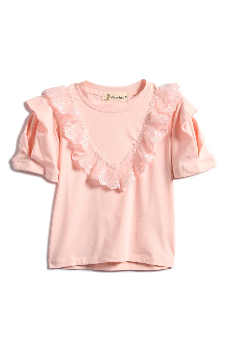 Lace Yoke Puff Sleeve T-Shirt, Main, color, PINK