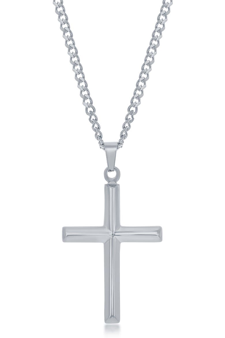 Men's Stainless Steel 3D Cross Pendant Necklace, Main, color, SILVER