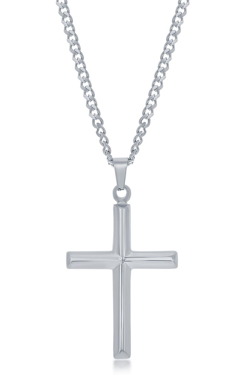BLACKJACK Men's Stainless Steel 3D Cross Pendant Necklace, Main, color, Silver