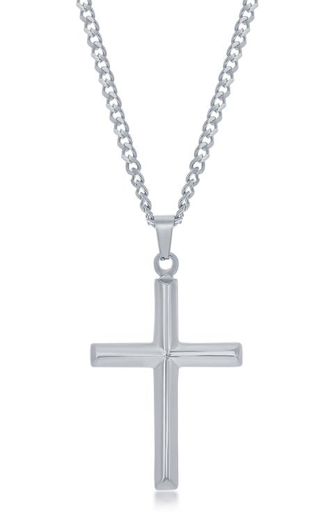 Men's Stainless Steel 3D Cross Pendant Necklace