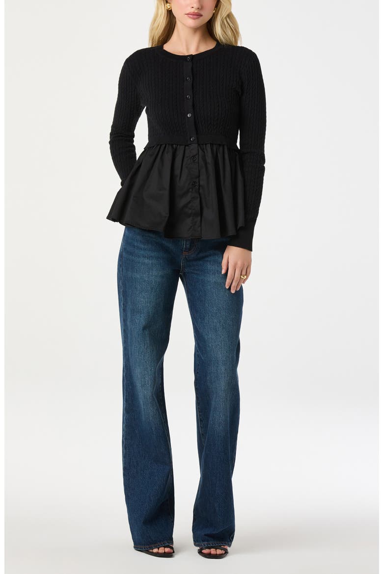 Mixed Media Peplum Top, Alternate, color, BLACK
