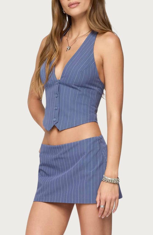 Edikted Frankey Pinstripe Button Up Halter Top In Blue