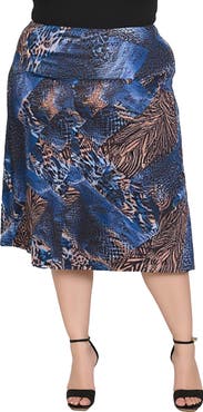 24seven Comfort Apparel Animal Print Knee Length Skirt