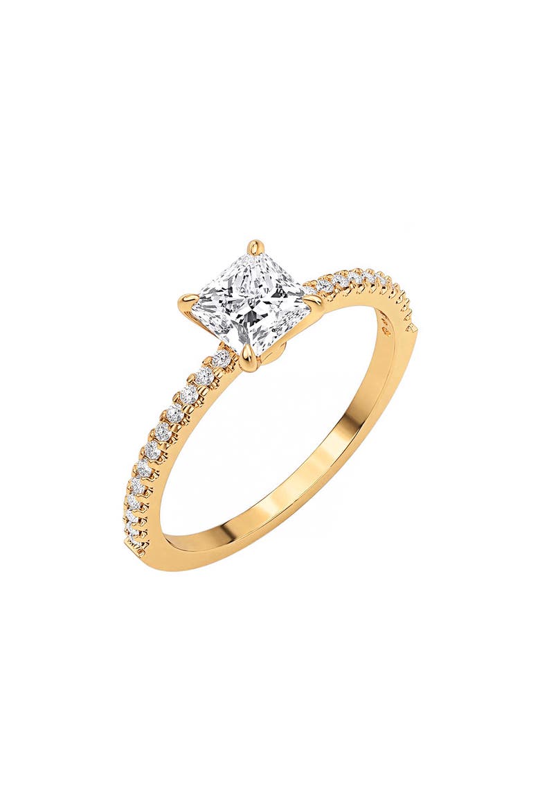Princess Solitaire Pavé Ring, Main, color, 18 KT YELLOW GOLD CLEAR CZ