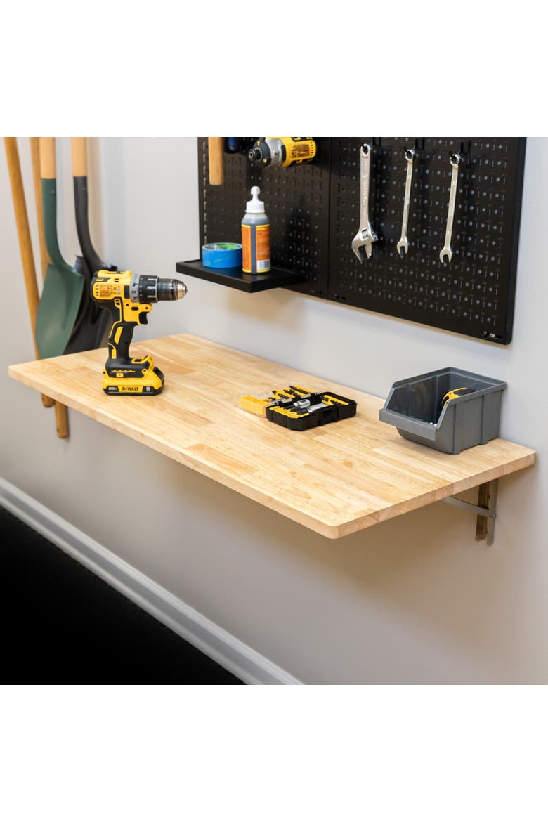 Wakefield Foldable Workbench - Light Wood Tabletop with Stainless Hardware - Heavy-Duty Table, Main, color, Light Wood