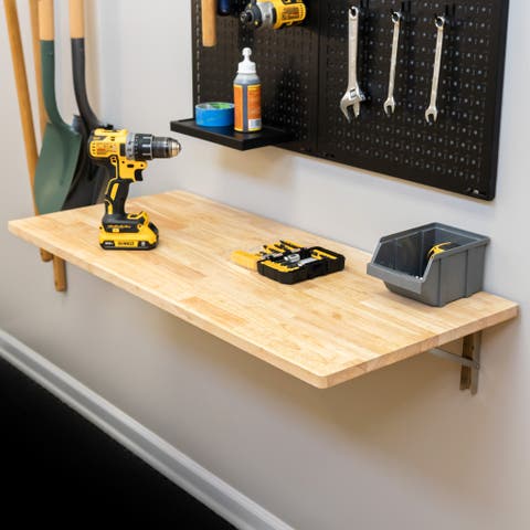 Wakefield Foldable Workbench - Light Wood Tabletop with Stainless Hardware - Heavy-Duty Table