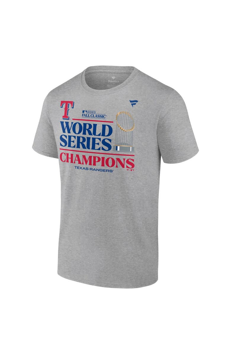FANATICS Men's Fanatics Heather Gray Texas Rangers 2023 World Series Champions Locker Room T-Shirt, Alternate, color,