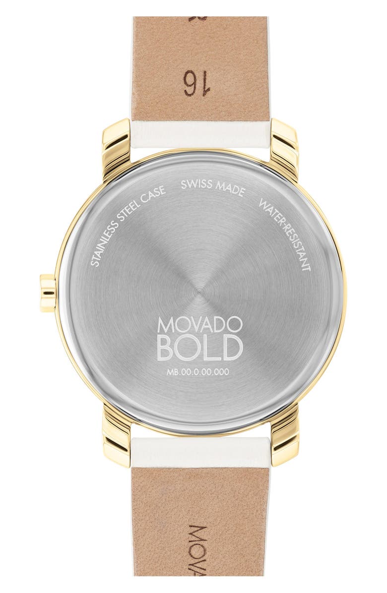 Movado Bold Access Museum Dot Leather Strap Watch, 34mm, Alternate, color, Gold