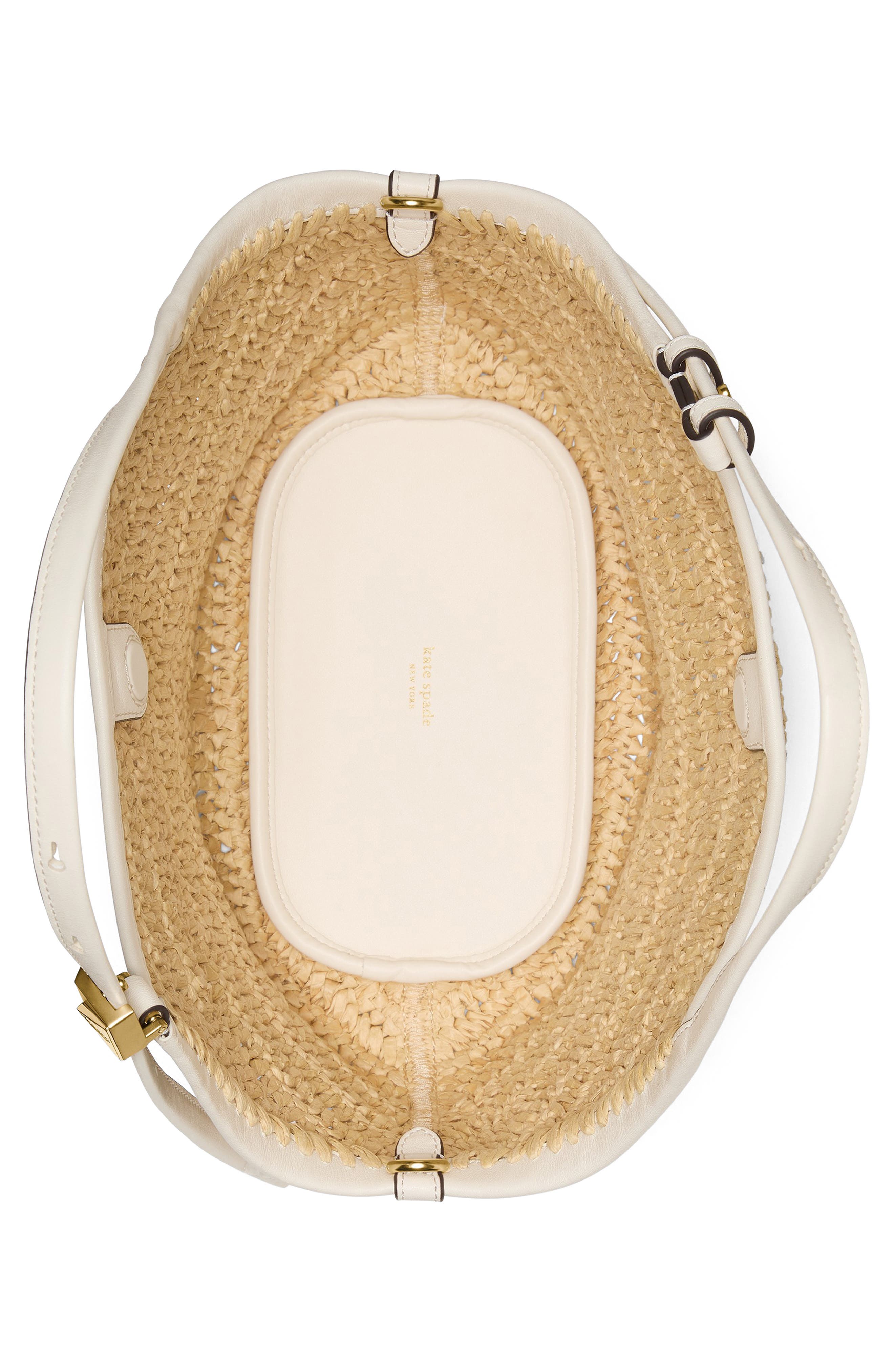 Kate Spade New York deco straw small tulip tote bag, Alternate, color, Natural