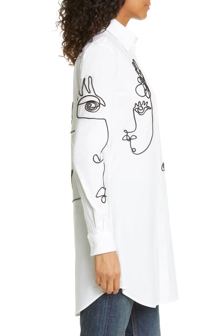 Face Embroidered Cotton Poplin Shirt, Alternate, color, 1001 WHITE