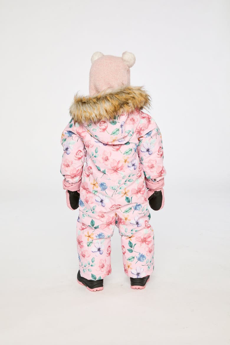 Floral Play Faux Fur Hood Car Seat One Piece Snowsuit, Alternate, color, Pink Floral Print