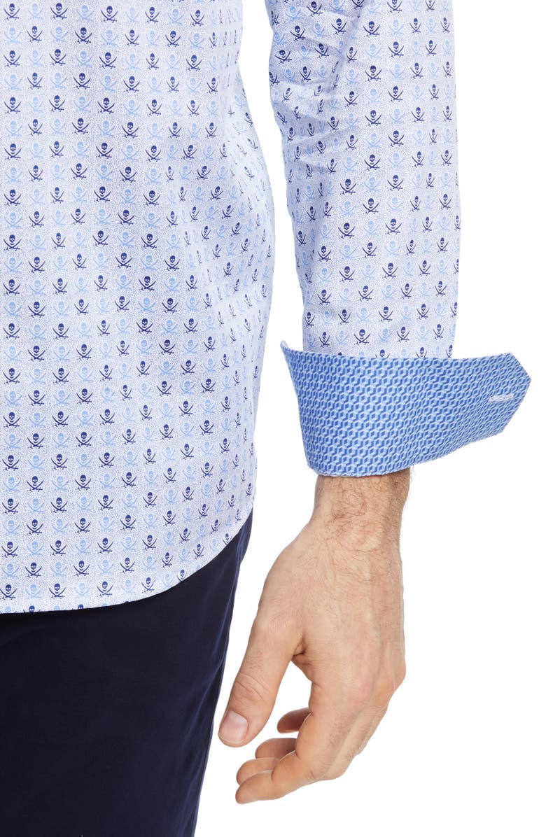 Johnston & Murphy Pirate Skull Print Button-Up Shirt, Alternate, color, 