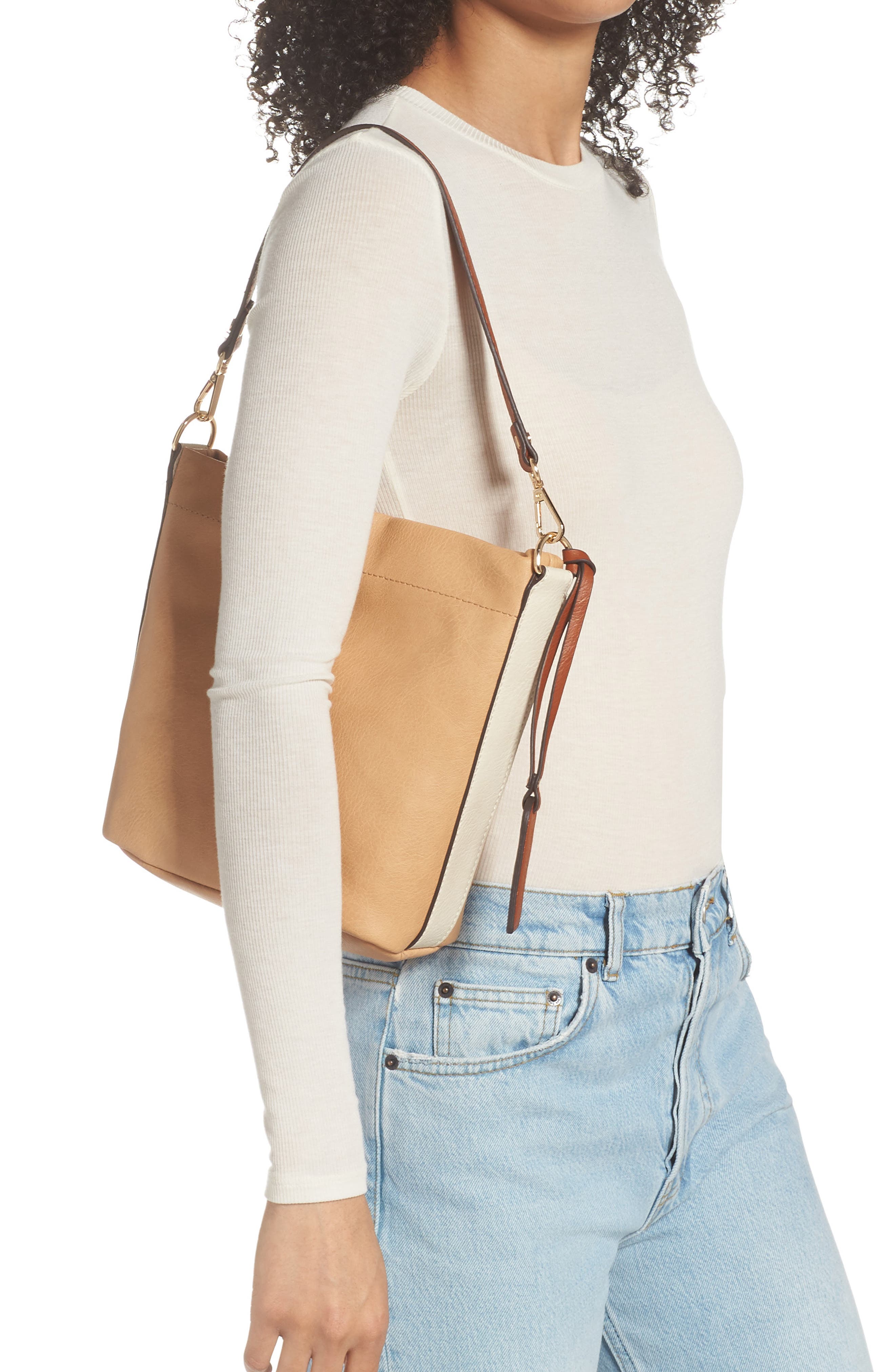 Beryl Faux Leather Bucket Bag, Alternate, color, NATURAL COMB