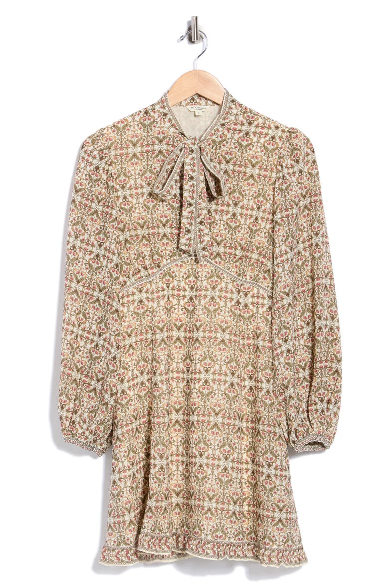 Tie Neck Long Sleeve Dress, Alternate, color, ECRBNVCR-ECRU/ BERRY