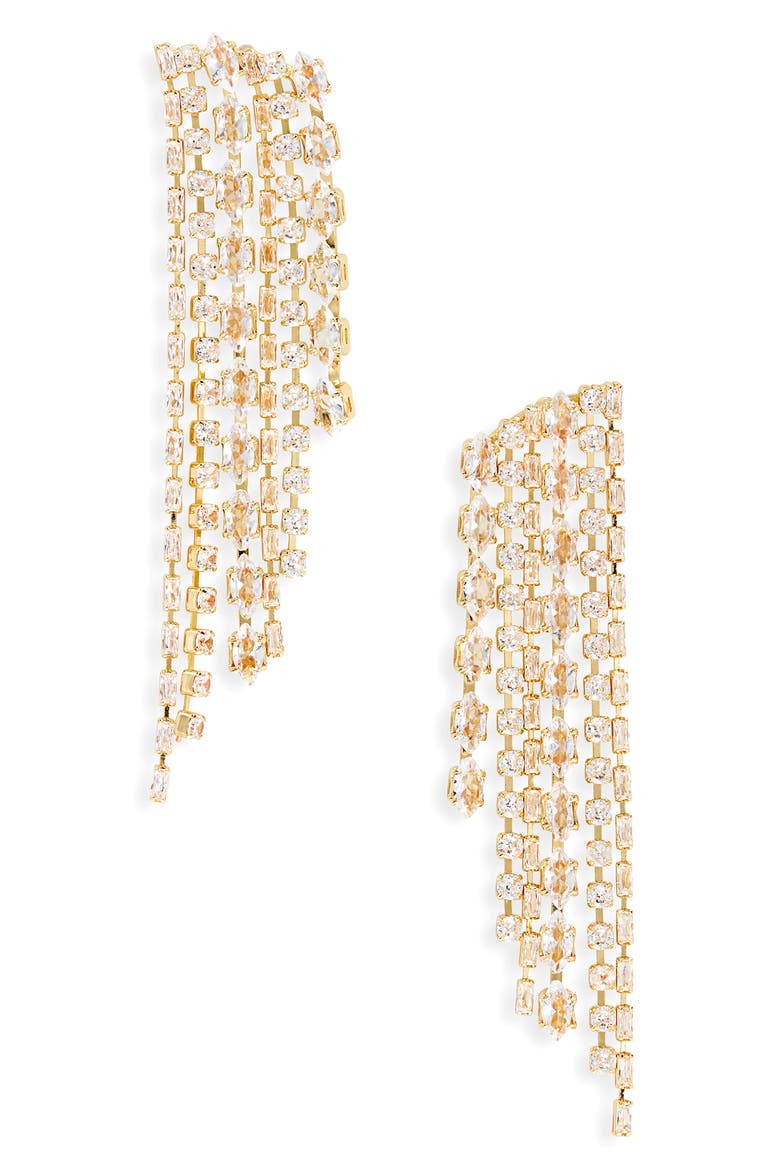 Mixed Crystal Fringe Drop Earrings, Main, color, GOLD