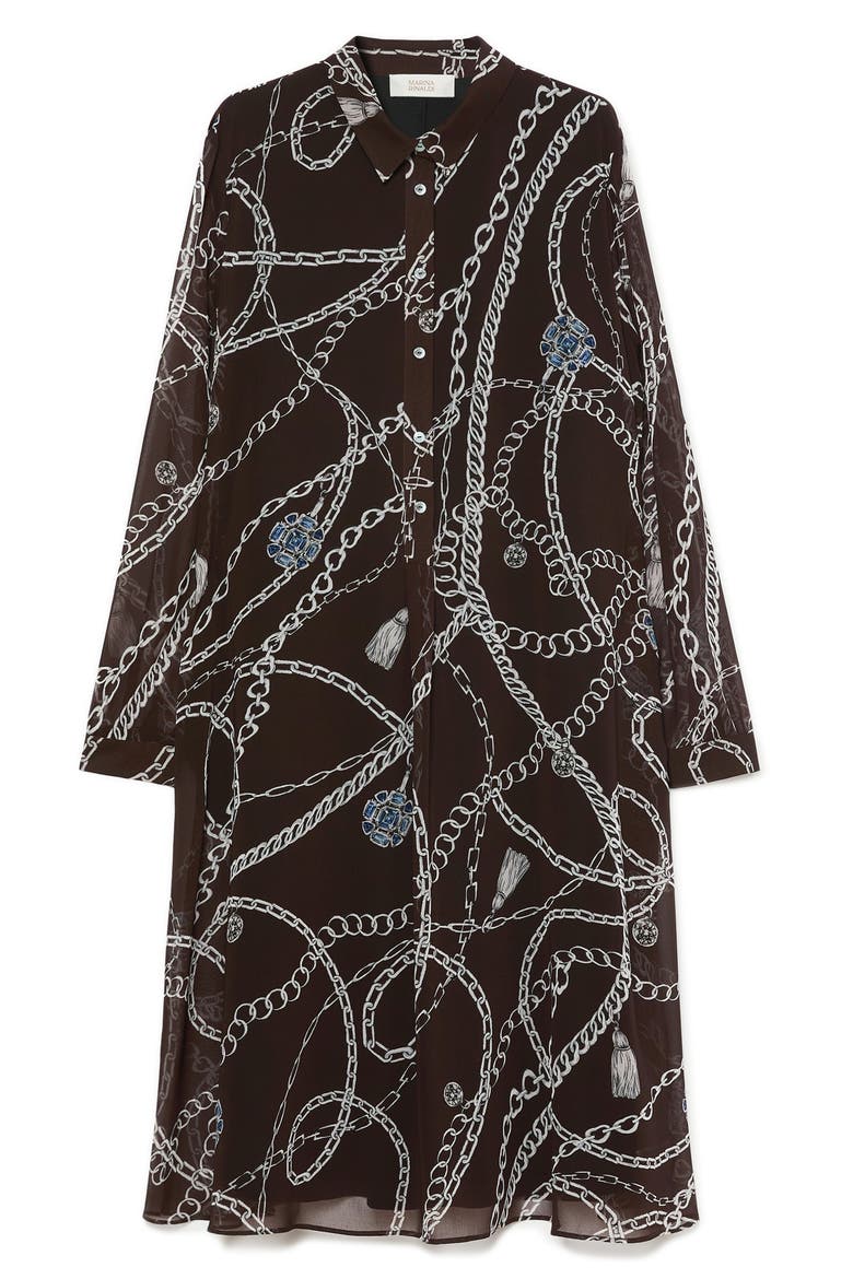 Chain Print Long Sleeve Dress, Alternate, color, CHOCOLATE