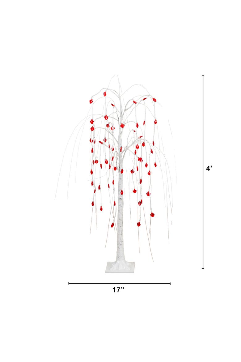 4-ft Pre-Lit Artificial Valentine's Day Willow Tree with 48 Heart Shaped LED Lights, Alternate, color, White