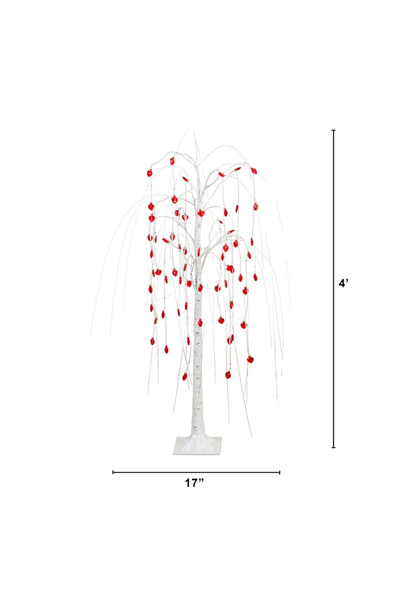 NEARLY NATURAL 4-ft Pre-Lit Artificial Valentine's Day Willow Tree with 48 Heart Shaped LED Lights, Alternate, color, White