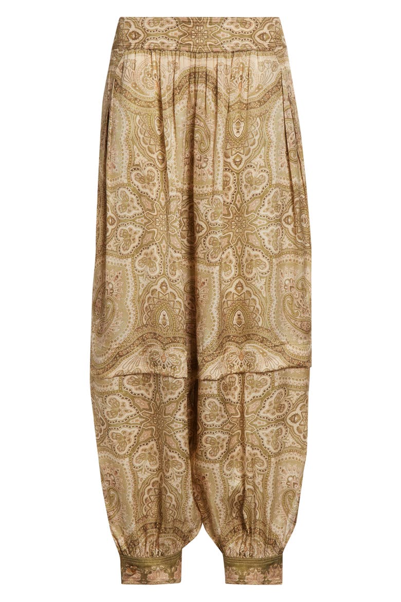 Kindred Spirit Luna Silk Satin Harem Pants, Alternate, color, OLIVE PERLA PAISLEY