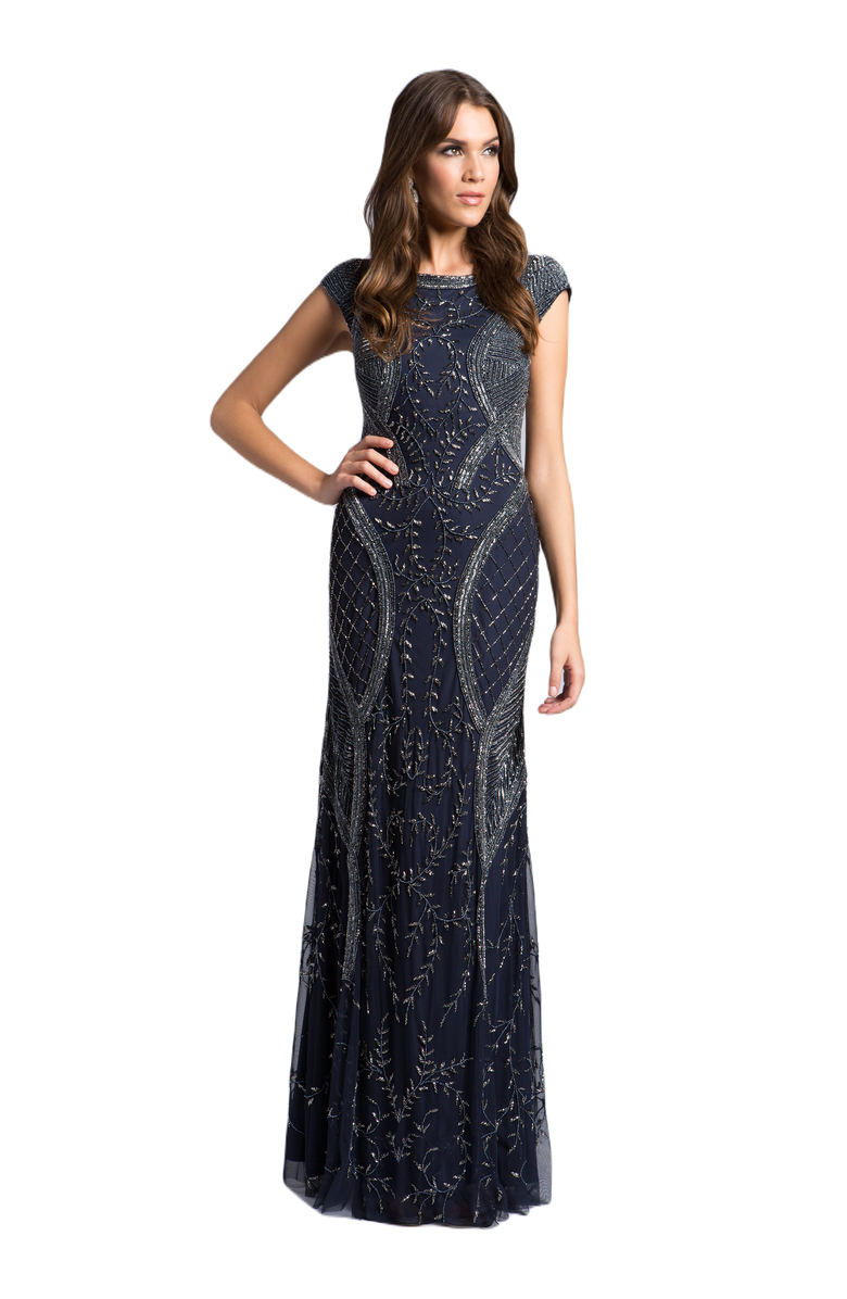 LARA New York Cape Sleeve Modestly Covered Dress, Main, color, Navy