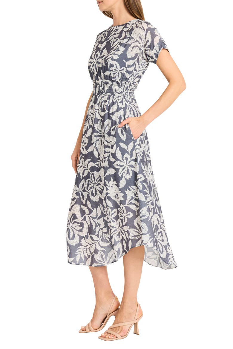 Floral Smocked Waist Midi Sundress, Alternate, color, SLATE/ CREAM