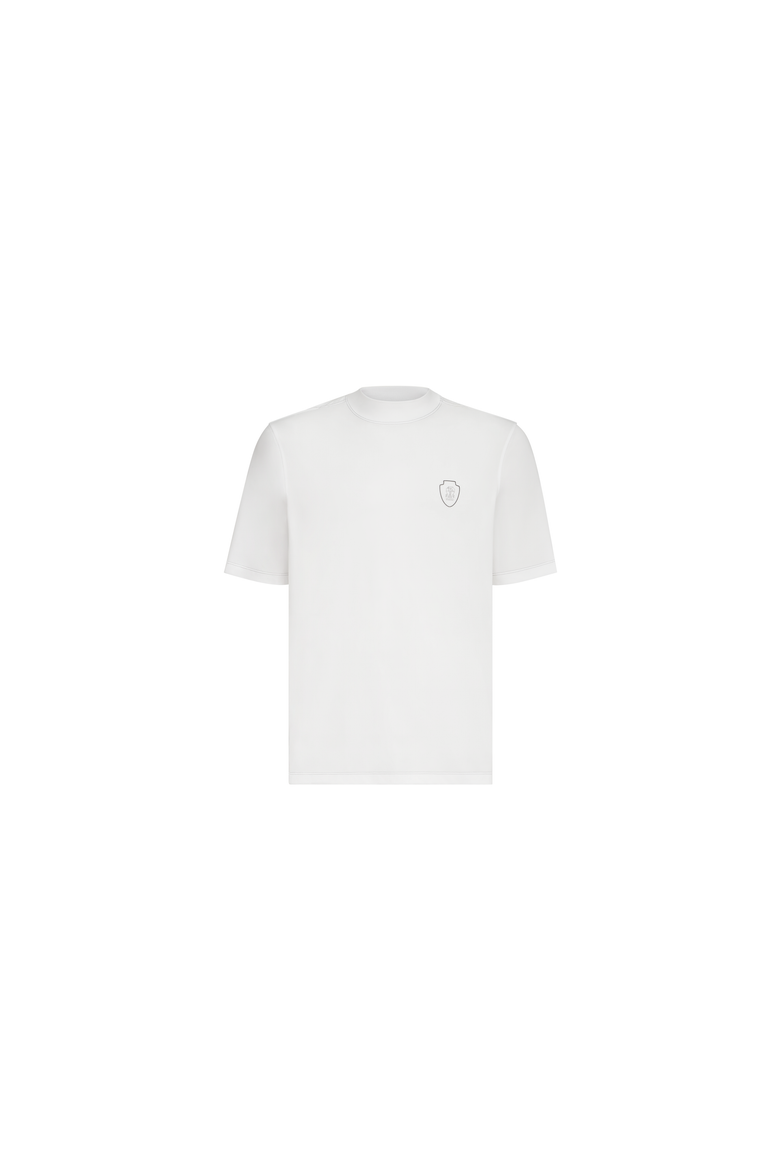 Techno piqué mock neck T-shirt with logo, Alternate, color, White