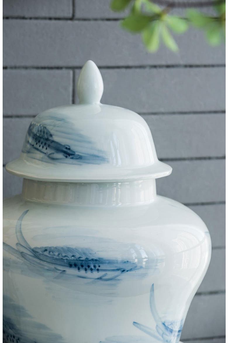 Koi Porcelain Lidded Jar, Alternate, color, WHITE